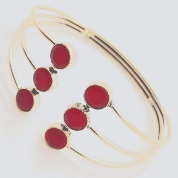 Ruby Natural Untreated Raw Cut 6 Stones 925 Silver Cuff Bracelet - Picture 7 of 7